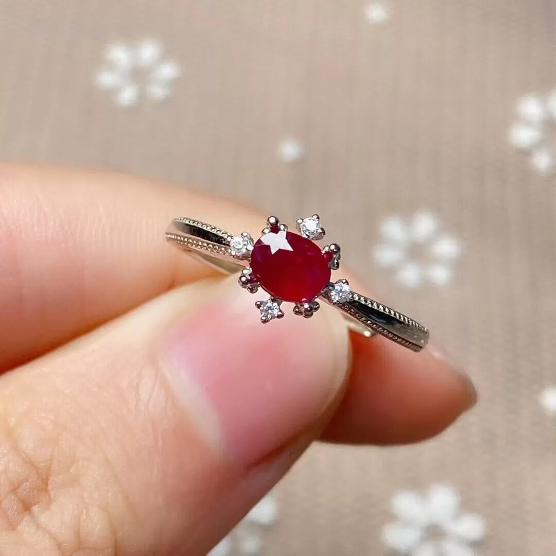 0.4ct 4mm*5mm Natural Ruby Silver Ring