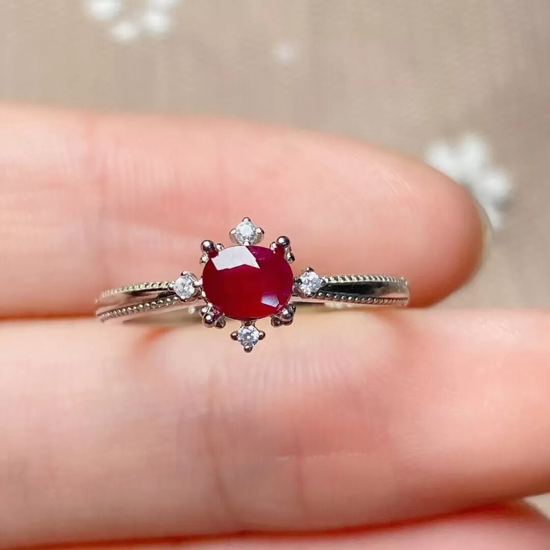 0.4ct 4mm*5mm Natural Ruby Silver Ring