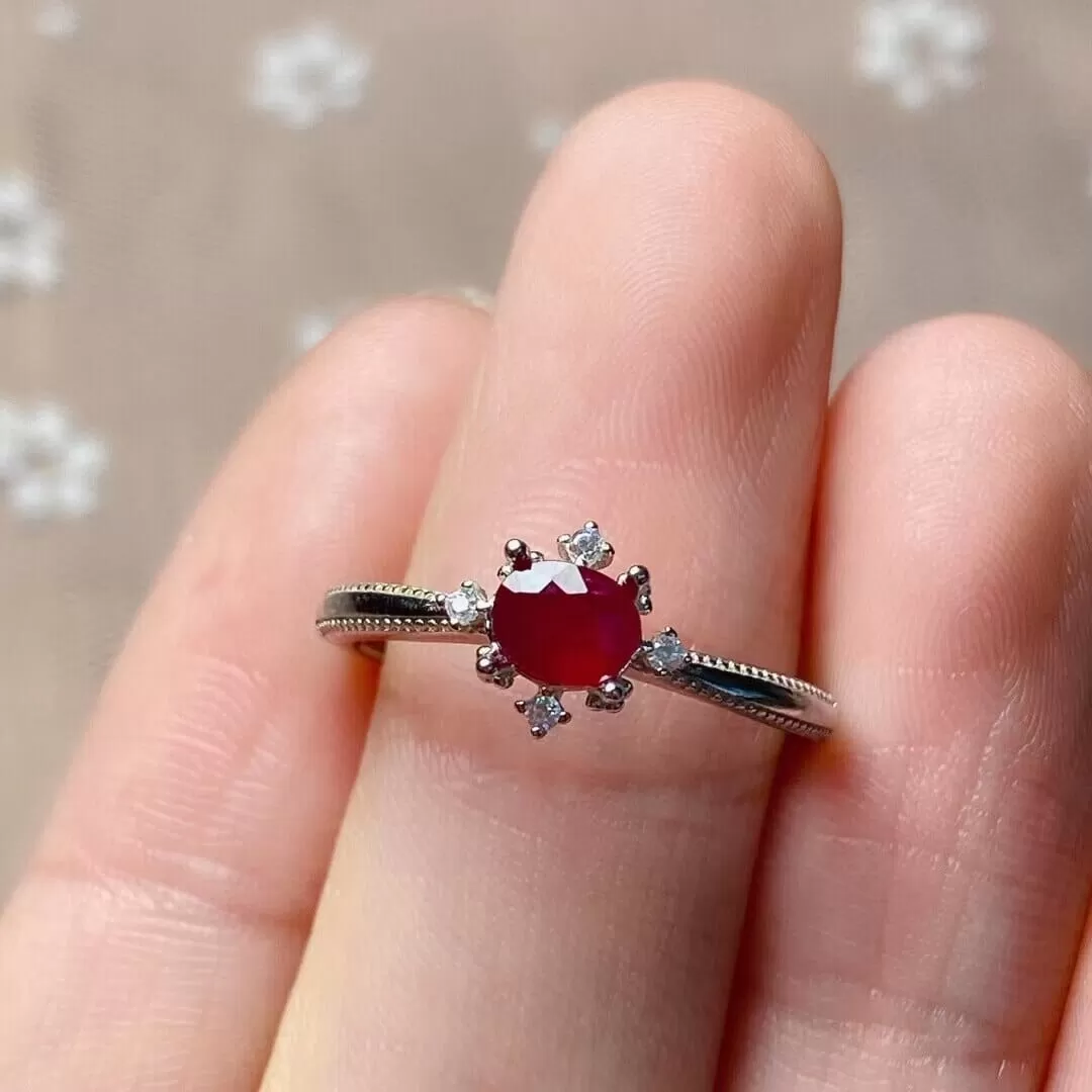 0.4ct 4mm*5mm Natural Ruby Silver Ring