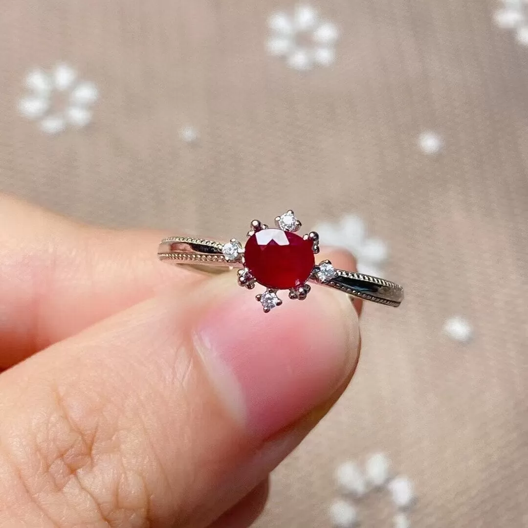 0.4ct 4mm*5mm Natural Ruby Silver Ring