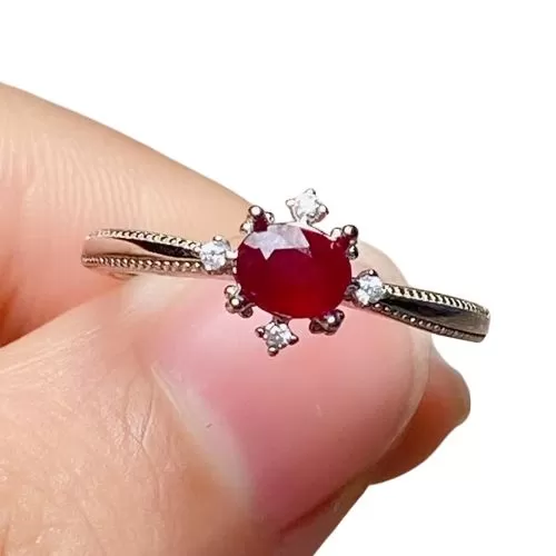 0.4ct 4mm*5mm Natural Ruby Silver Ring