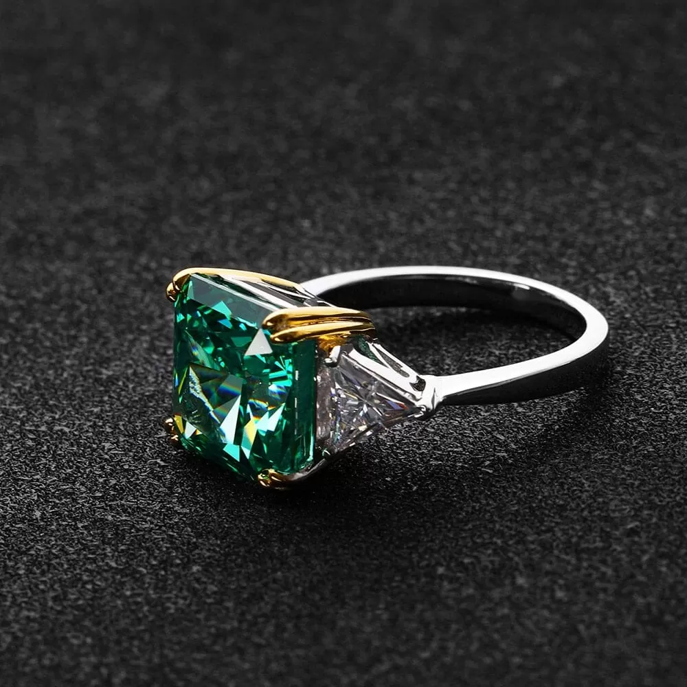 10*10mm Diamond and Emerald 925 Sterling Silver Ring