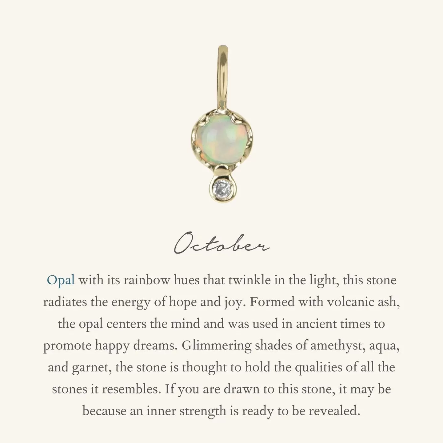 10K Gold Opal Birthstone Charm with Diamond Drop