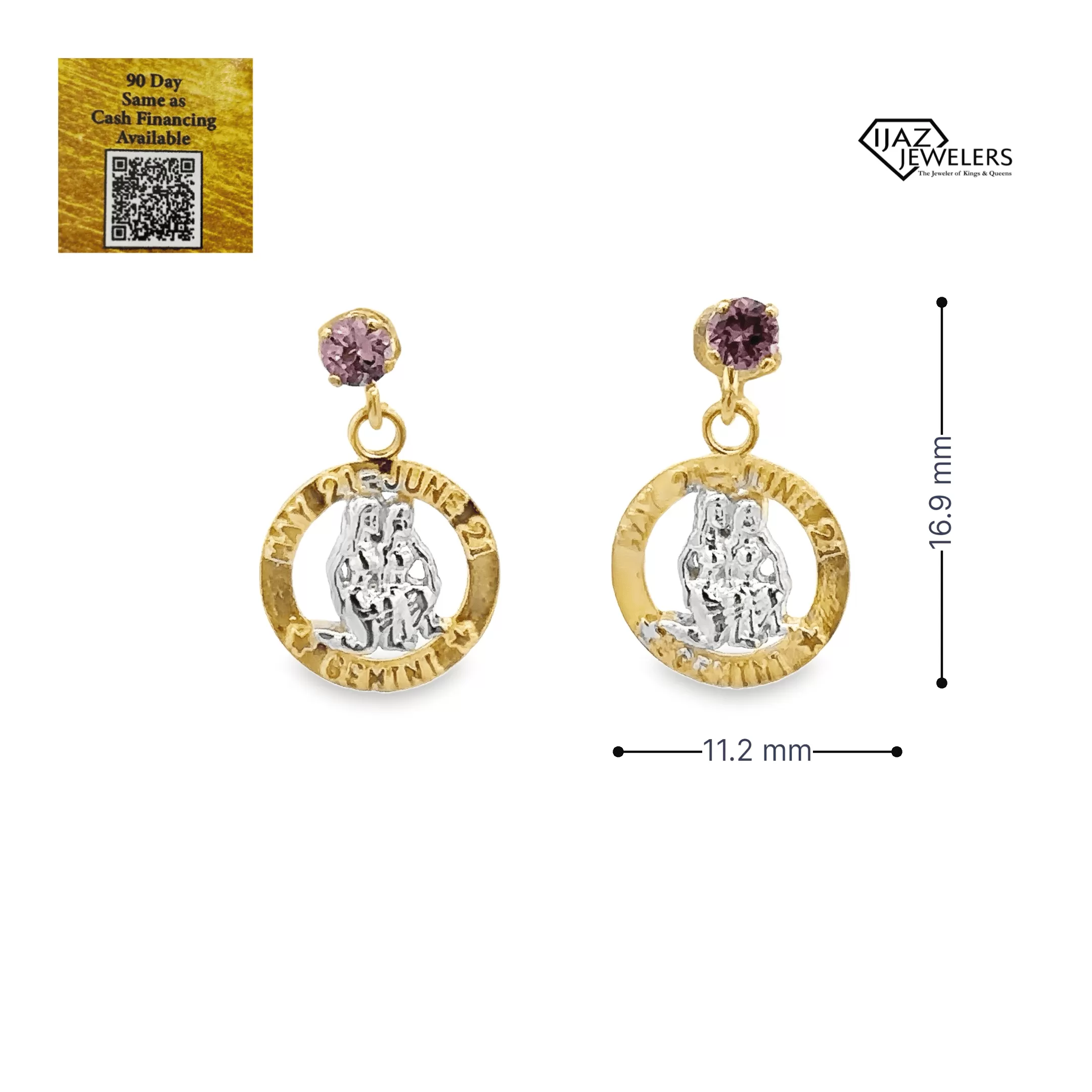 10K Gold Zodiac Gemini Earrings