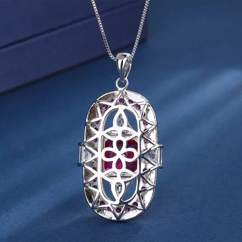 12 *12 Geometric Square Round Ruby Pendant Necklace