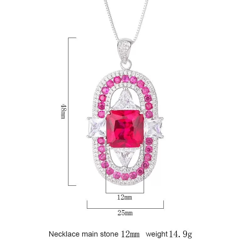 12 *12 Geometric Square Round Ruby Pendant Necklace