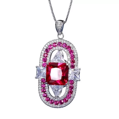 12 *12 Geometric Square Round Ruby Pendant Necklace