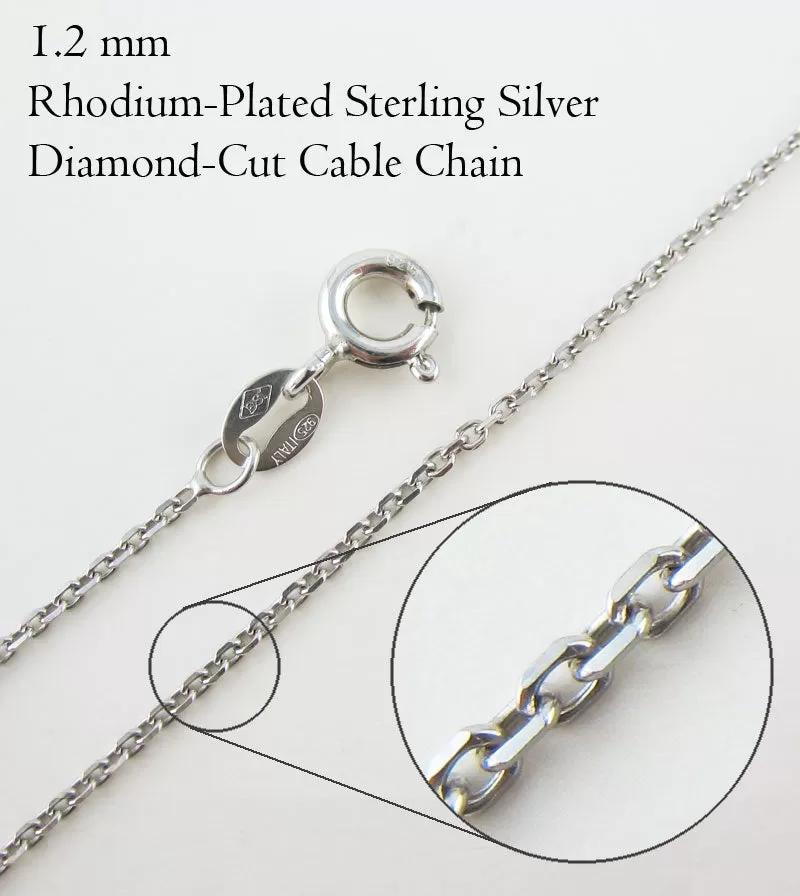 1.2 mm Diamond-Cut Cable Chain, Rhodium-Plated Sterling Silver