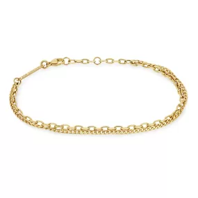 14k Extra Small Curb & Small Square Oval Link Double Chain Bracelet