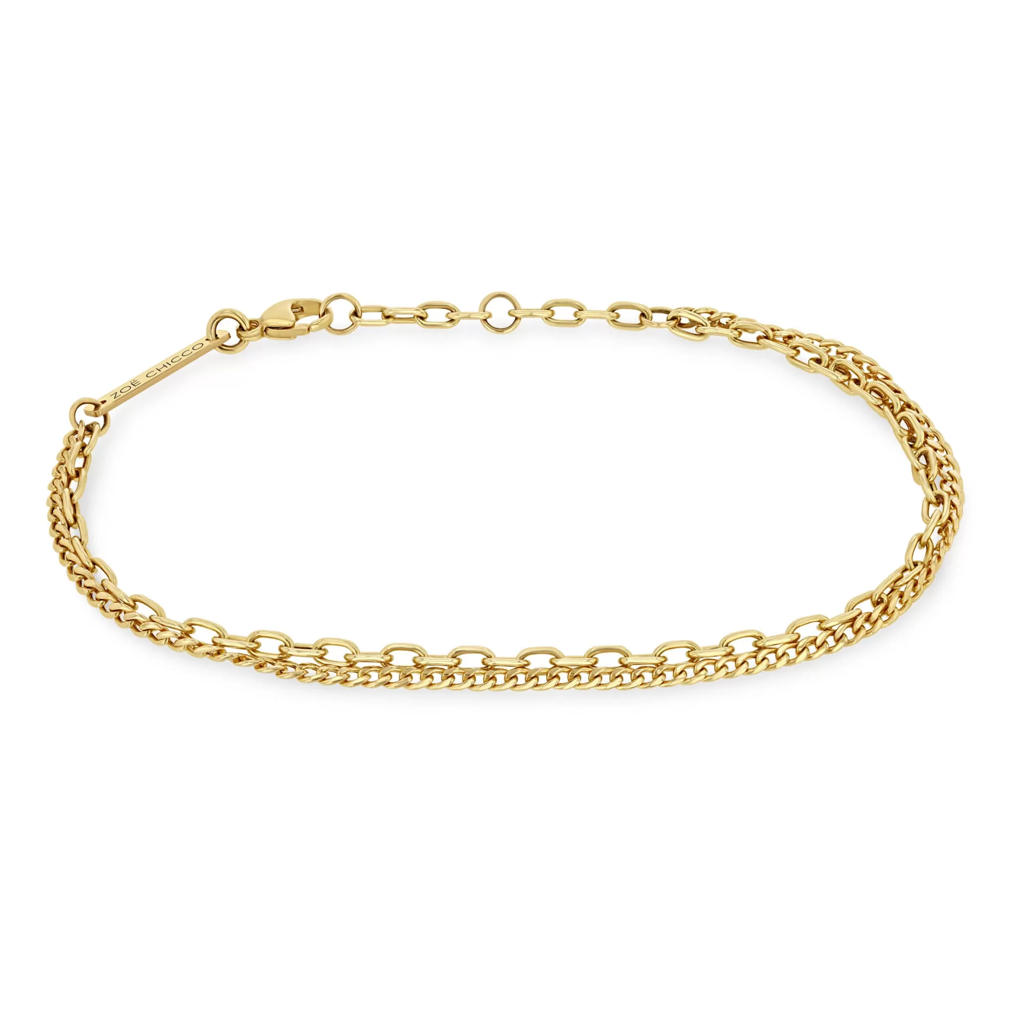 14k Extra Small Curb & Small Square Oval Link Double Chain Bracelet