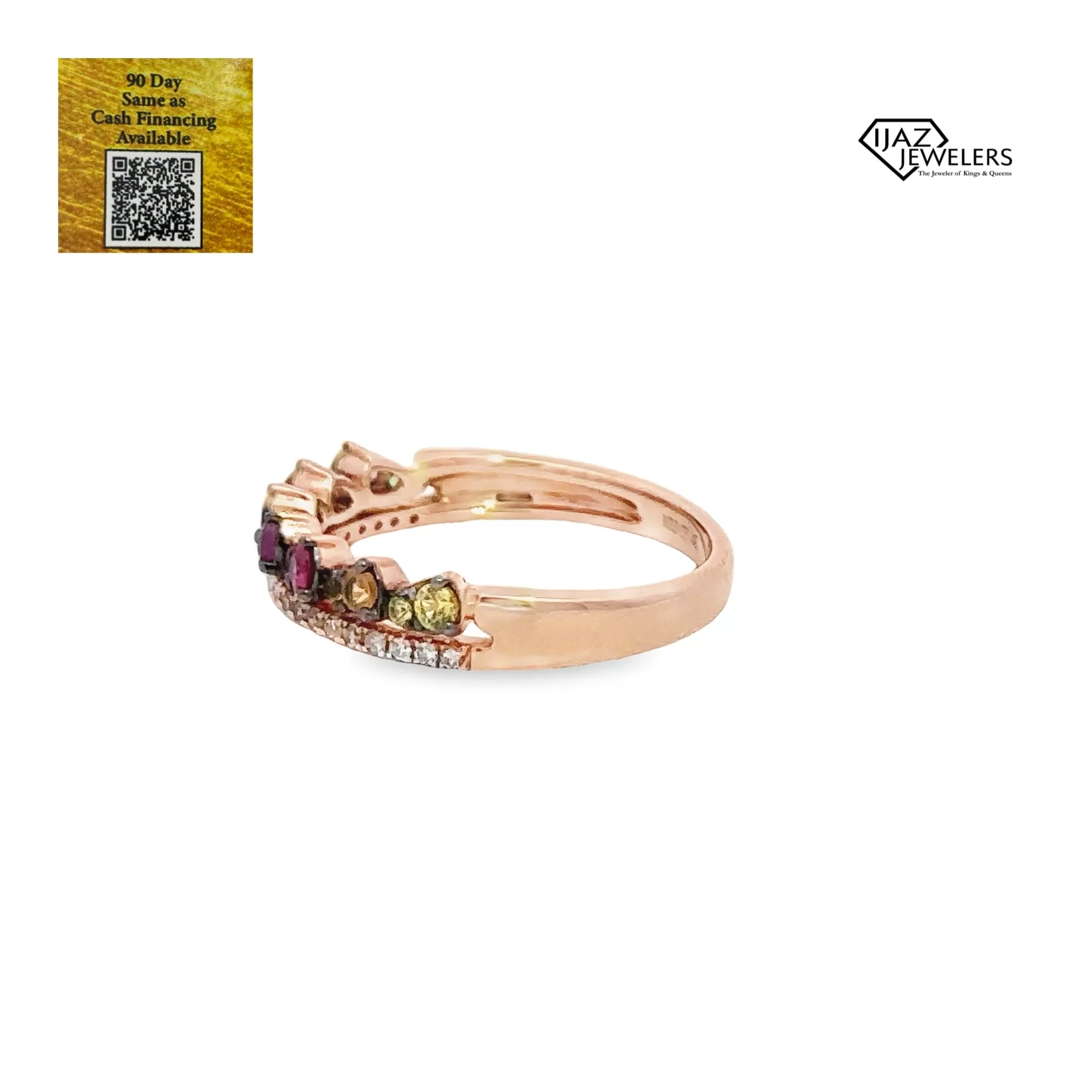 14K Rose Gold Diamond And Multicolored Sapphire Ring