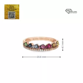 14K Rose Gold Diamond And Multicolored Sapphire Ring