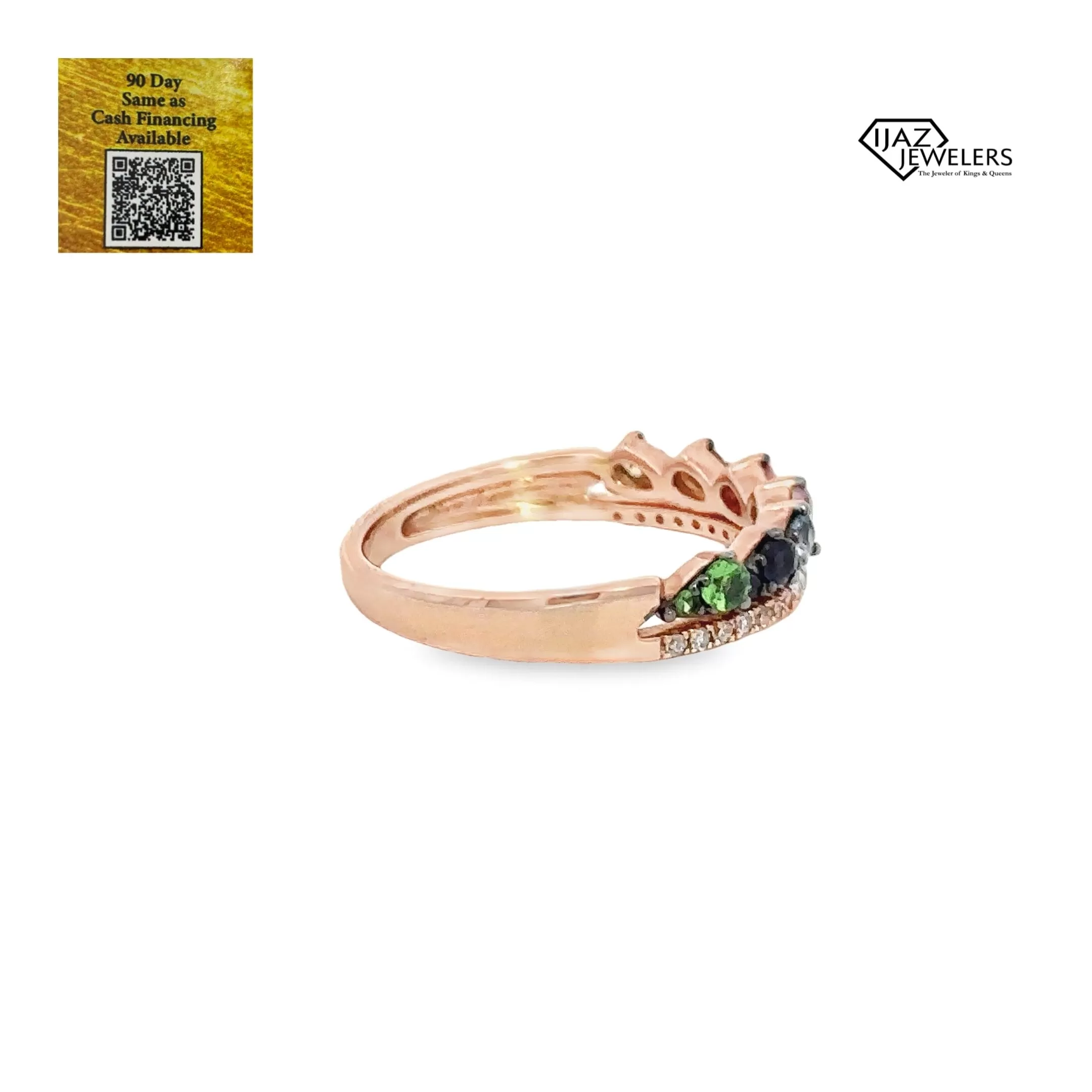 14K Rose Gold Diamond And Multicolored Sapphire Ring