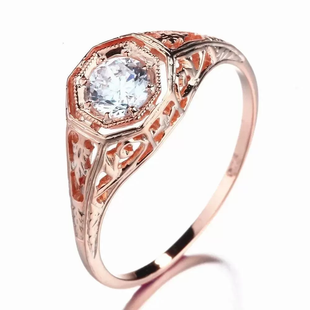 14k Rose Gold Vintage / Unique Moissanite Ring 0.4ct