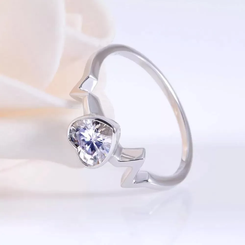 14k White Gold Heartbeat Moissanite Ring 0.7ct