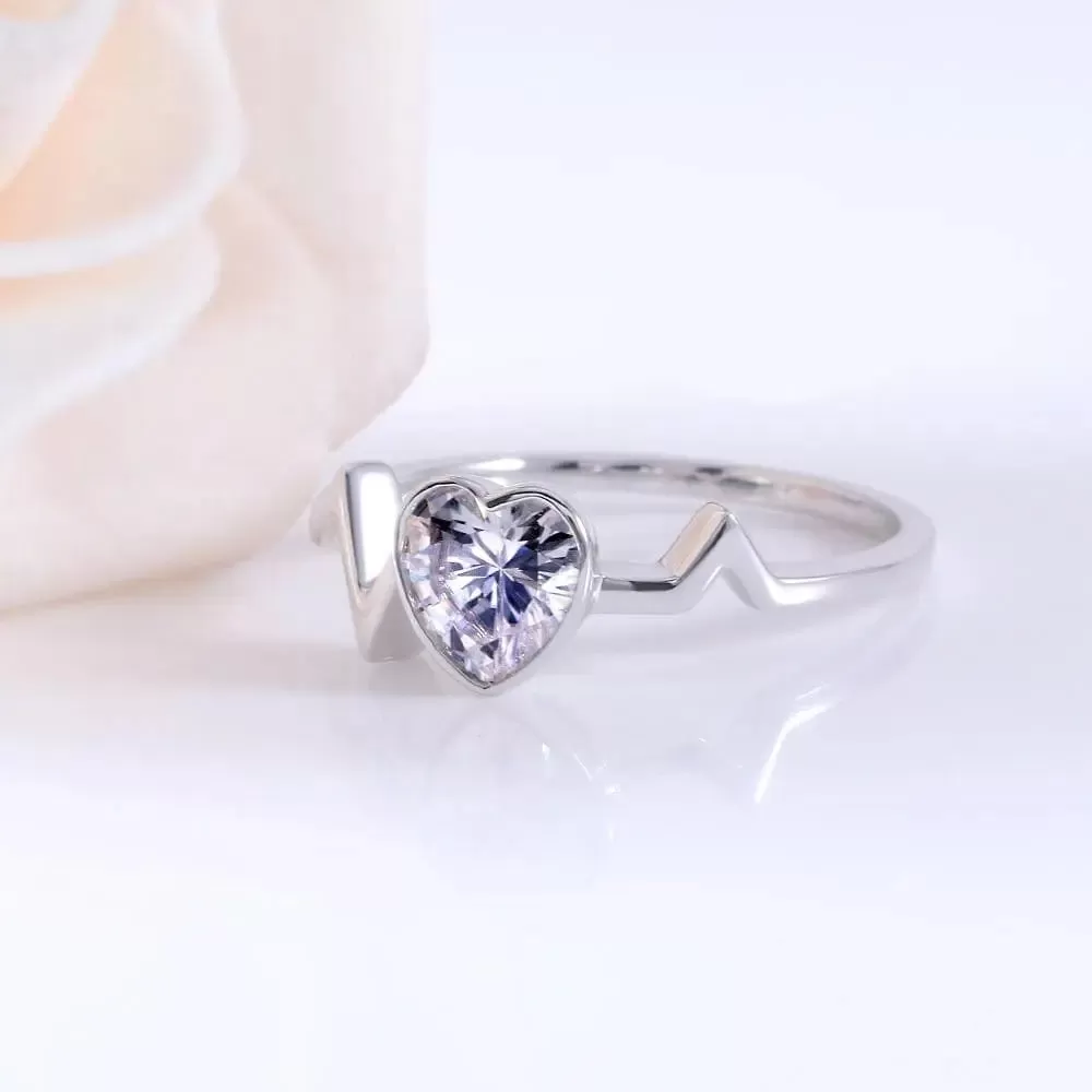 14k White Gold Heartbeat Moissanite Ring 0.7ct