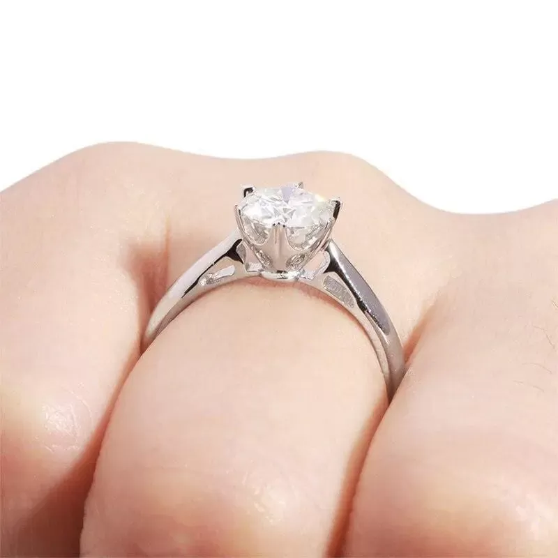 14k White Gold Solitaire Moissanite Ring 1ct