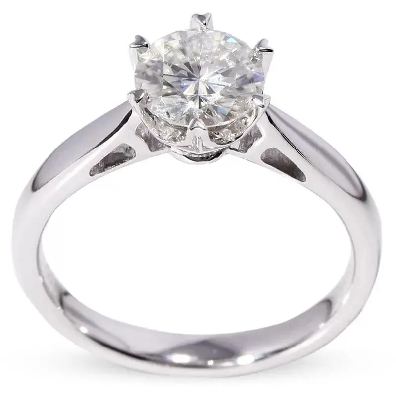 14k White Gold Solitaire Moissanite Ring 1ct