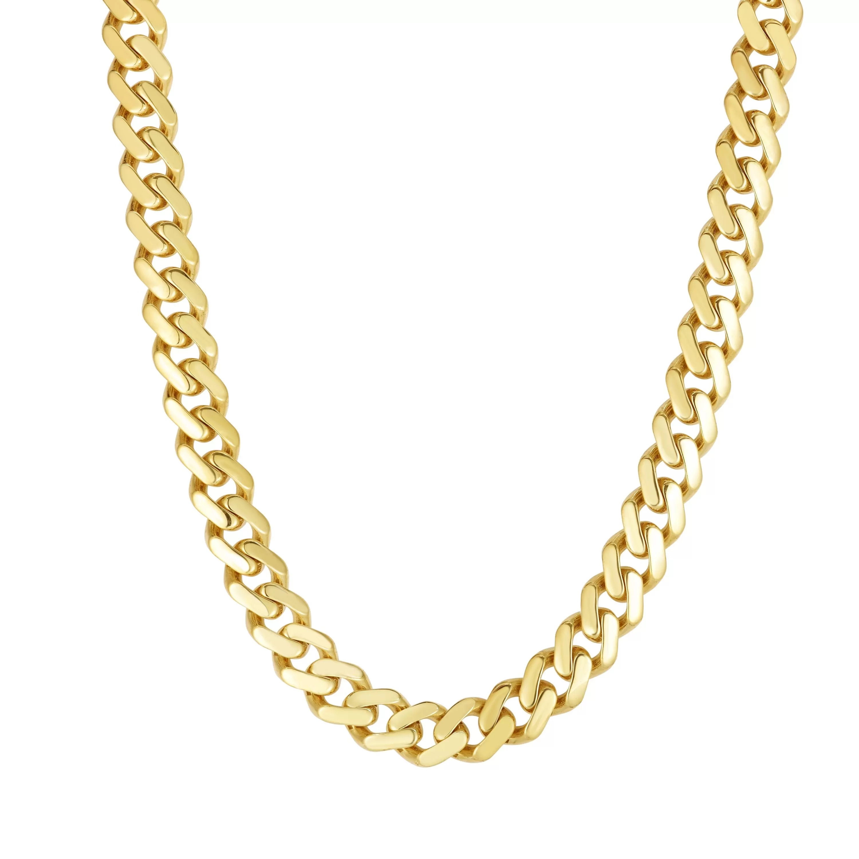 14k Yellow Gold Miami Cuban Link Chain Necklace, Width 9.5mm, 22