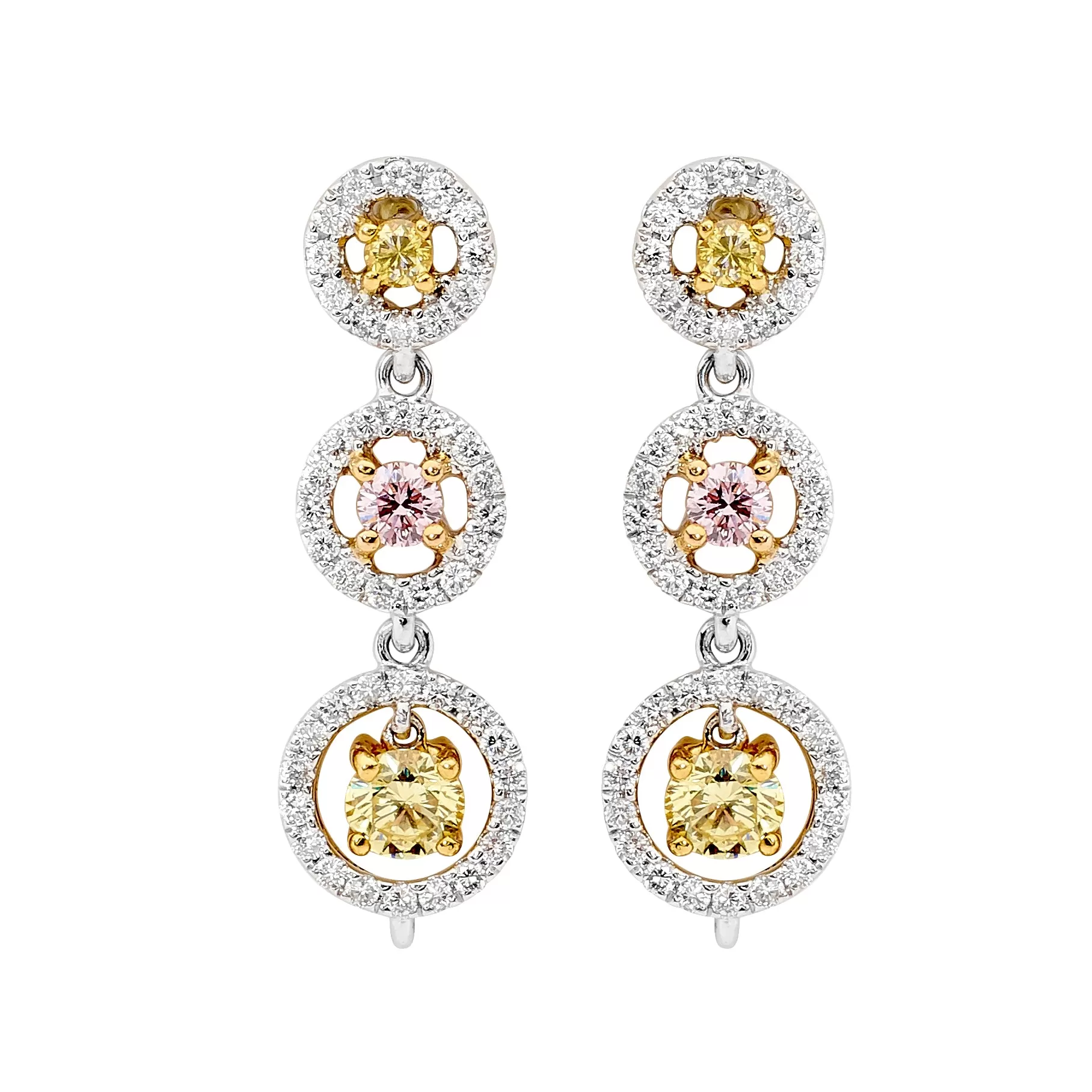 18ct White Gold, yellow and pink  and Diamond Earrings