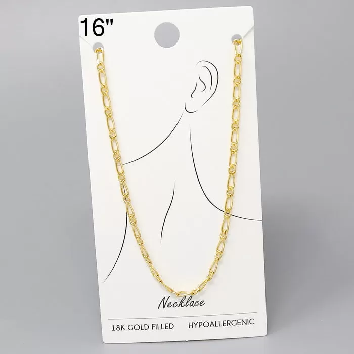 18K Gold Dipped Figaro Chain Necklace - 16"