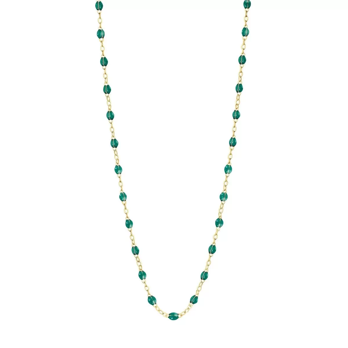 18K Gold Emerald Green Resin Beaded Classic Necklace