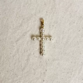 18k Gold Filled Pearl Cross Pendant