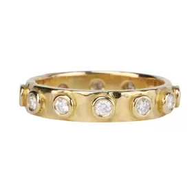 18K Gold Hammered High Polish Terra Band with Diamonds