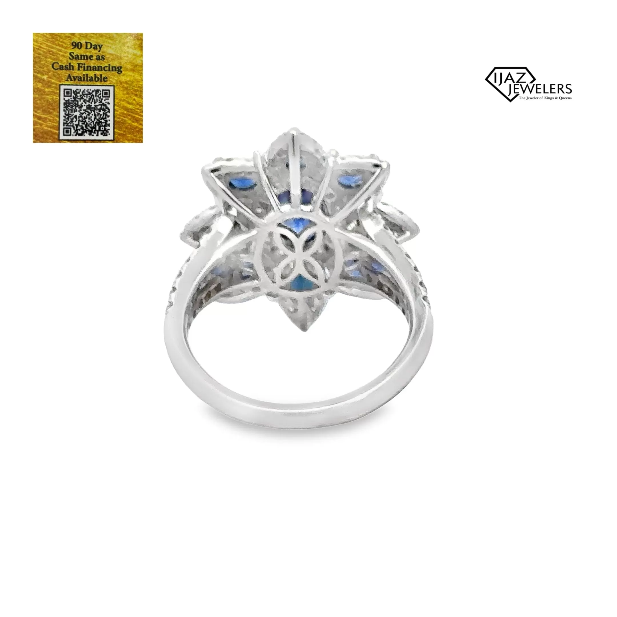 18K White Gold Diamond Sapphire Cocktail Ring