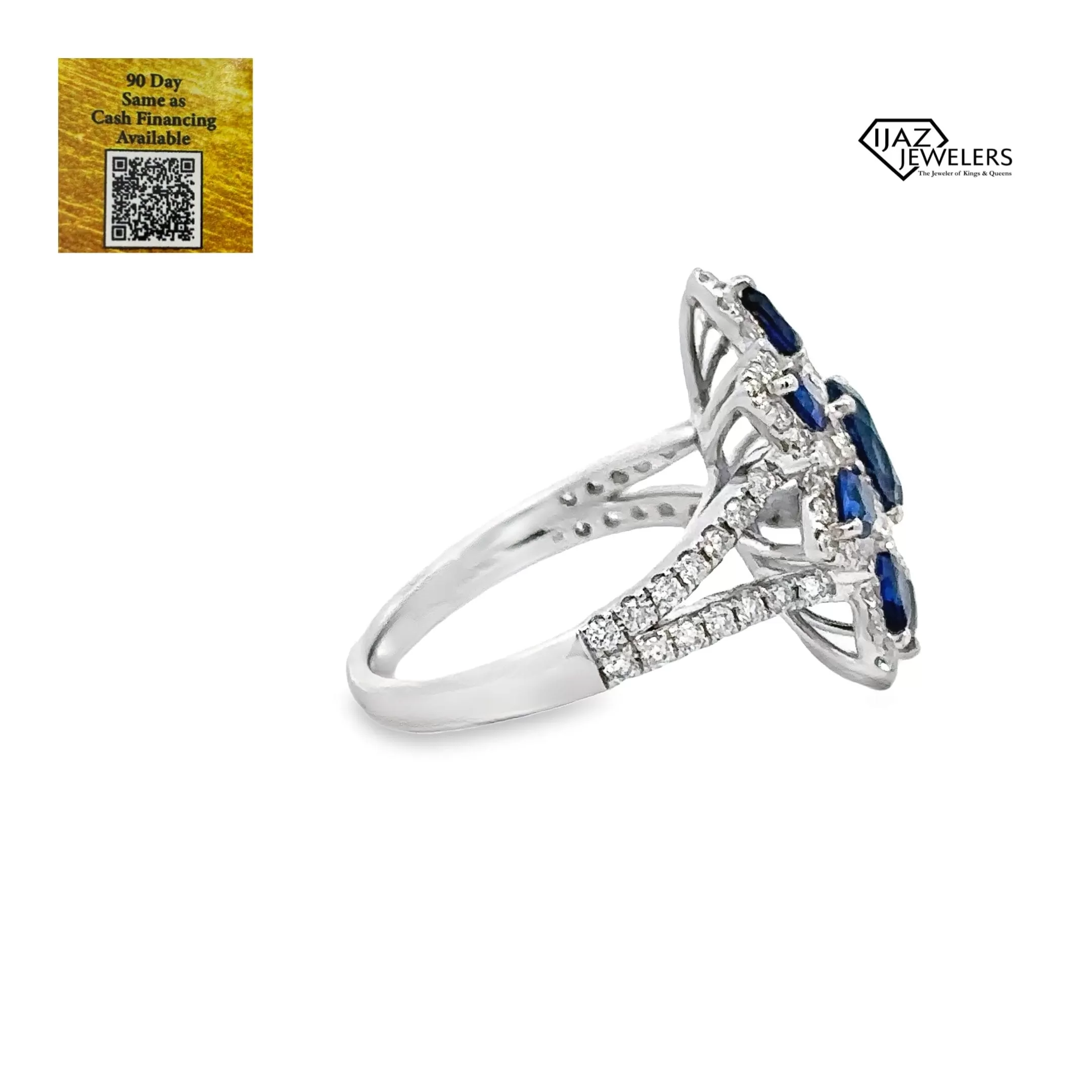 18K White Gold Diamond Sapphire Cocktail Ring