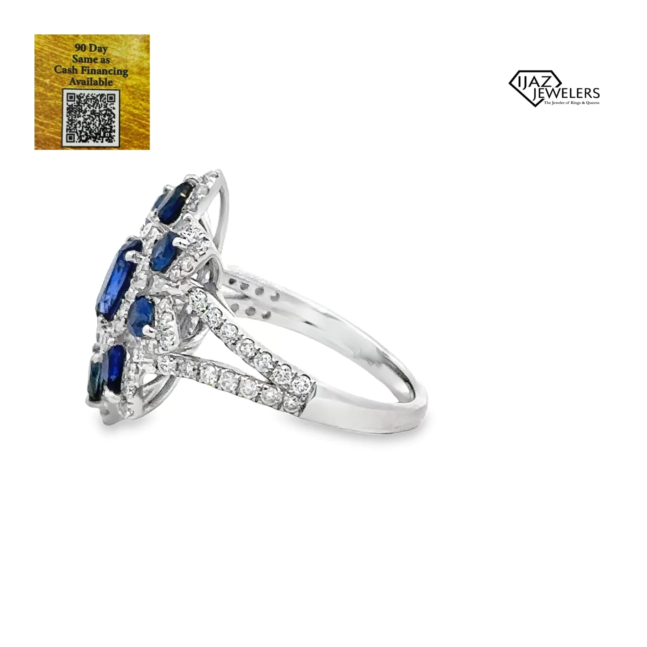 18K White Gold Diamond Sapphire Cocktail Ring