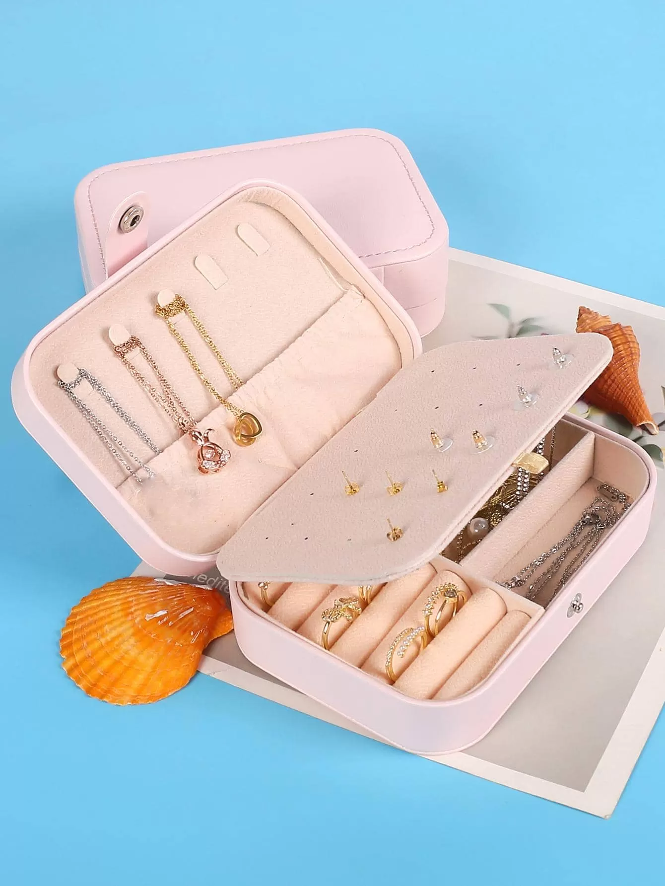 1pc Portable Travel Earrings Storage Box,Mini Ring Storage Case,Necklace Storage Box