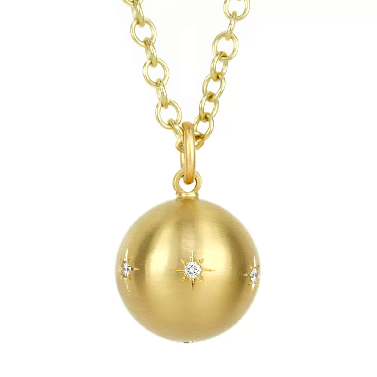 20K Gold 16mm Ball Pendant with Star-Set Diamonds