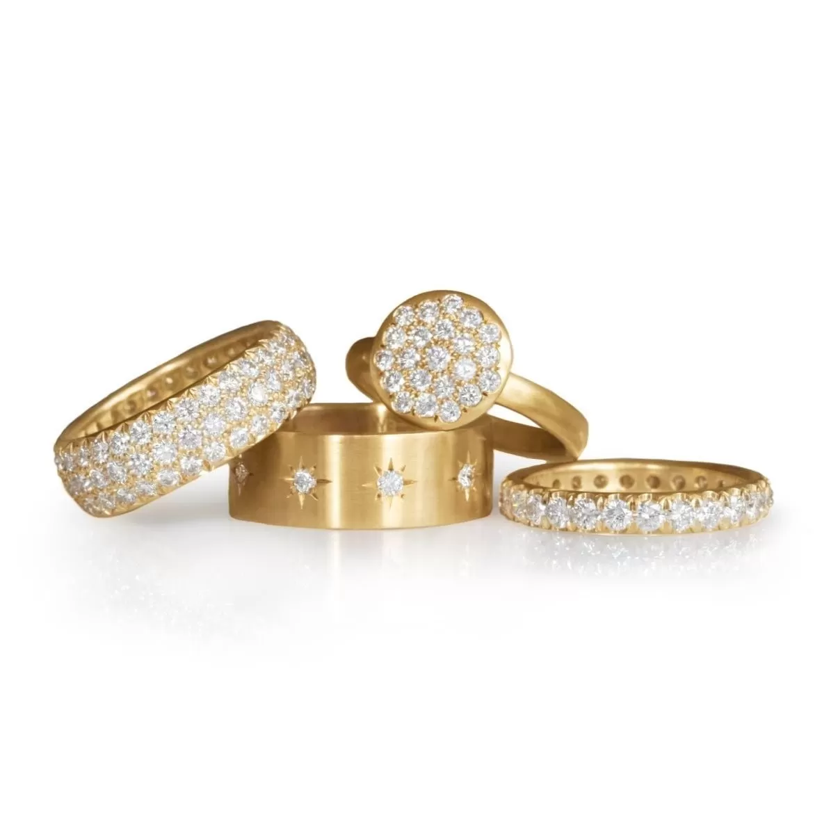 20K Gold Medium Lentil Ring with Pave Diamonds