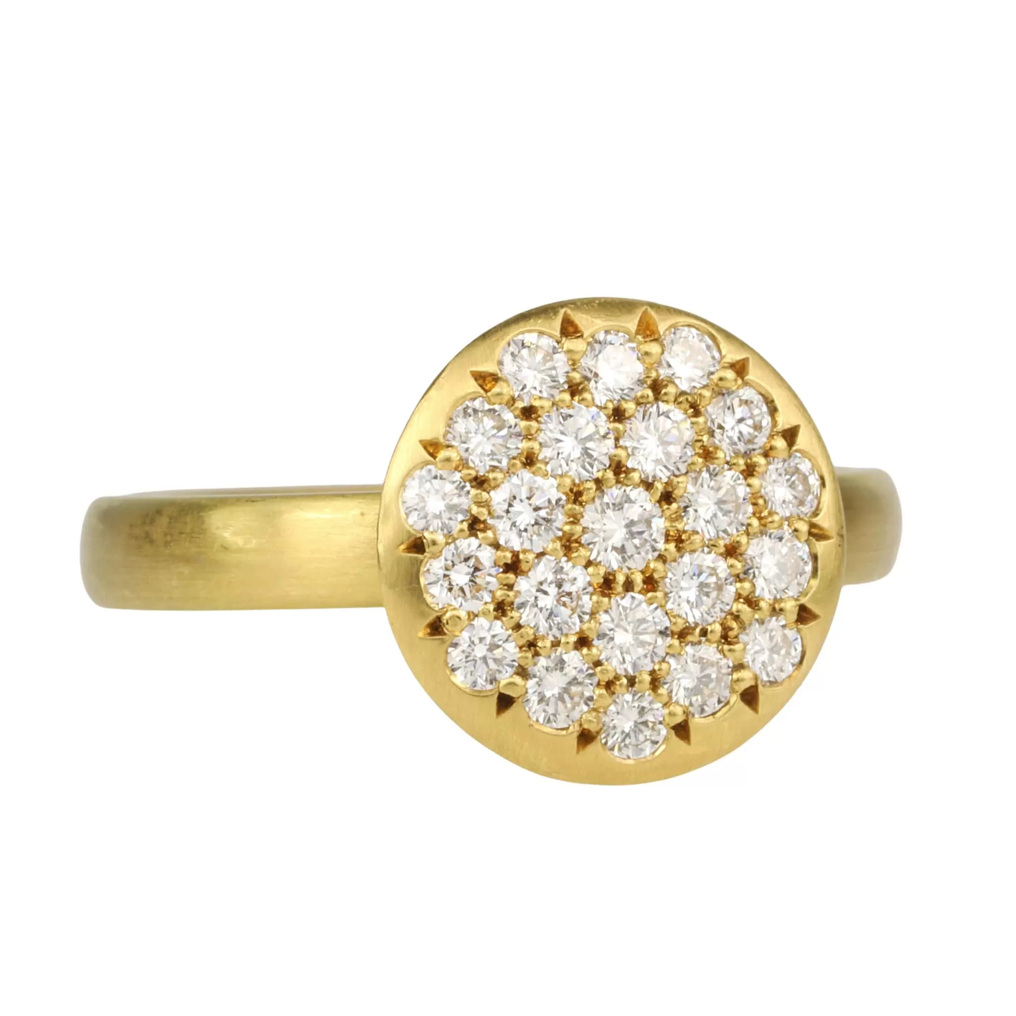 20K Gold Medium Lentil Ring with Pave Diamonds