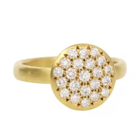 20K Gold Medium Lentil Ring with Pave Diamonds