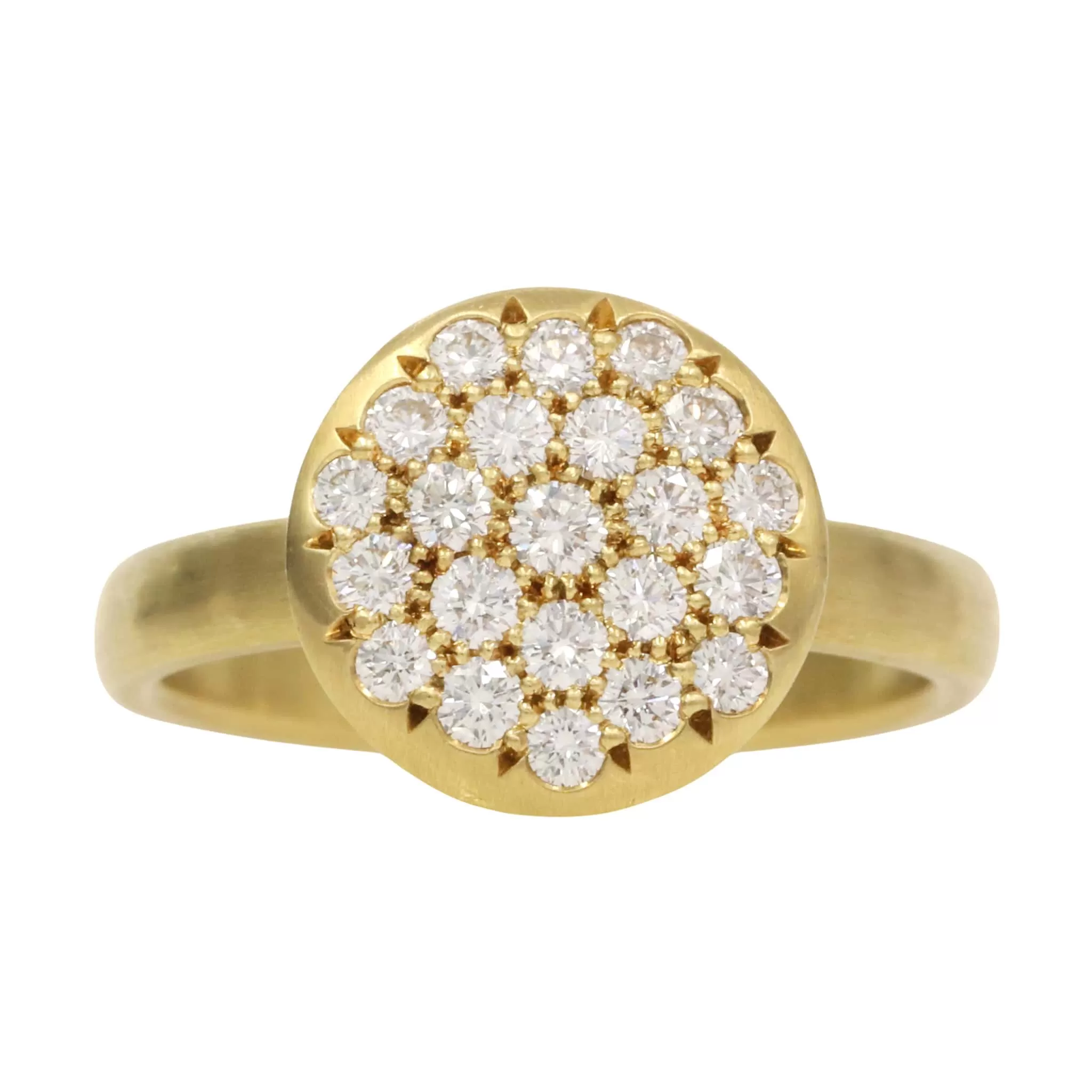 20K Gold Medium Lentil Ring with Pave Diamonds