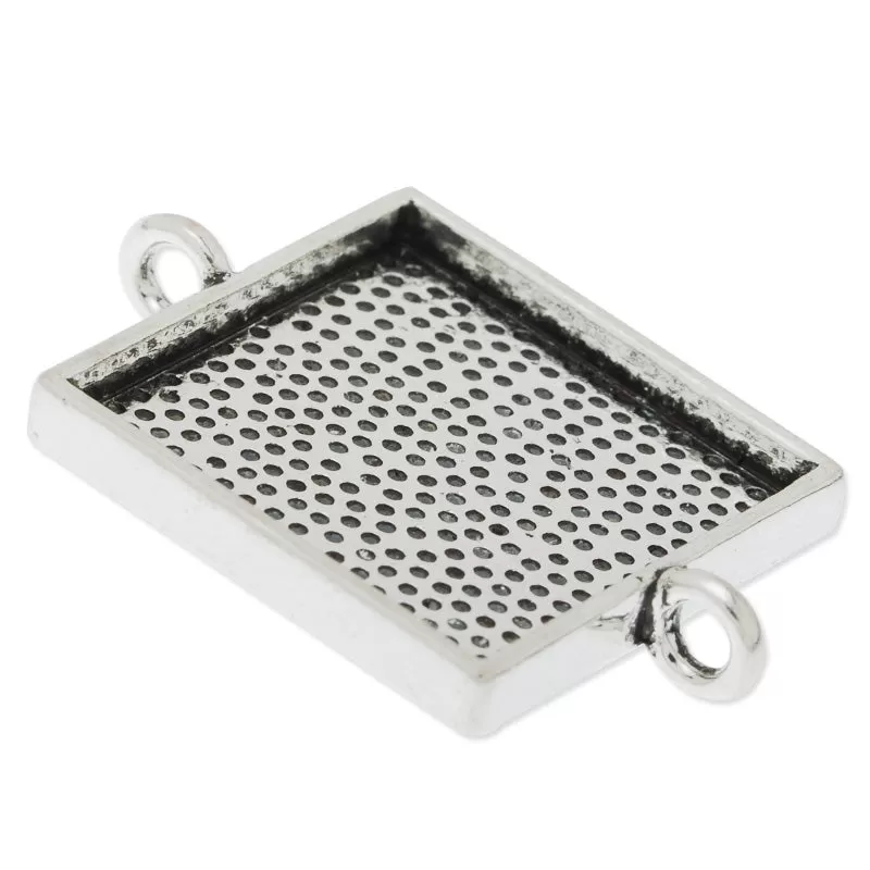 20x20mm Antique Silver plated square Zinc Alloy Cabochon Base Setting Pendants with 2 hangings, 20 pieces/lot