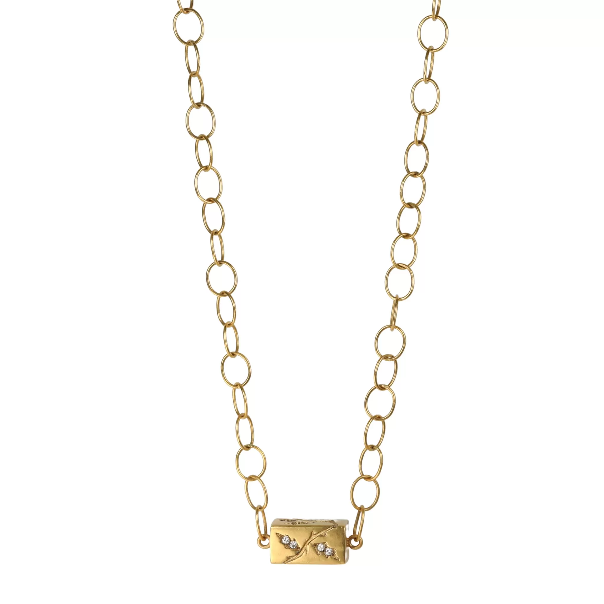 22K Gold Grow Baby Grow Chain Necklace with Etched Diamond Cube