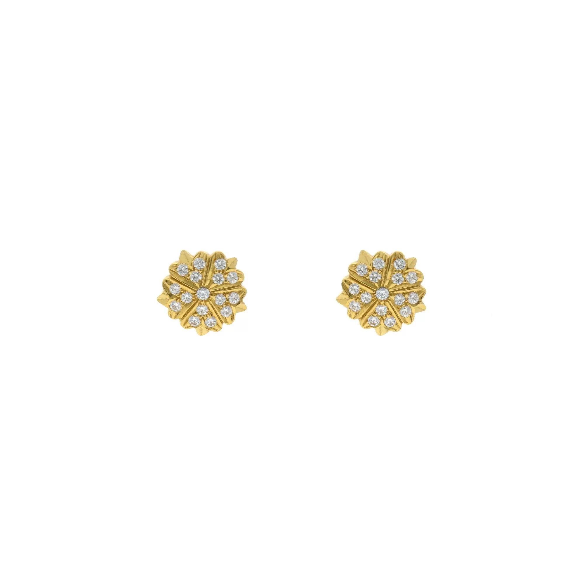 22K Yellow Gold Dangling & Detailed Stud Earrings W/ Cubic Zirconia, 7.8grams