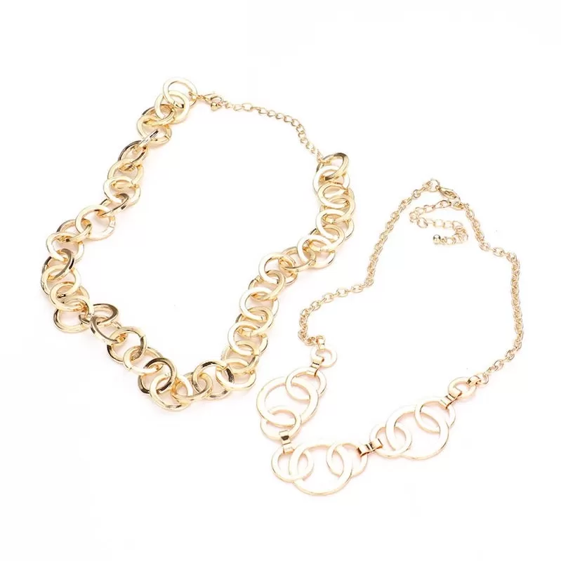 2pcs Metal Circle Link Accented Layered Adjustable Necklaces