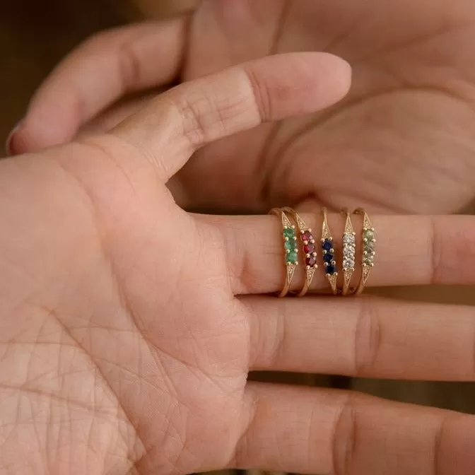 3 Emerald Deco Ring