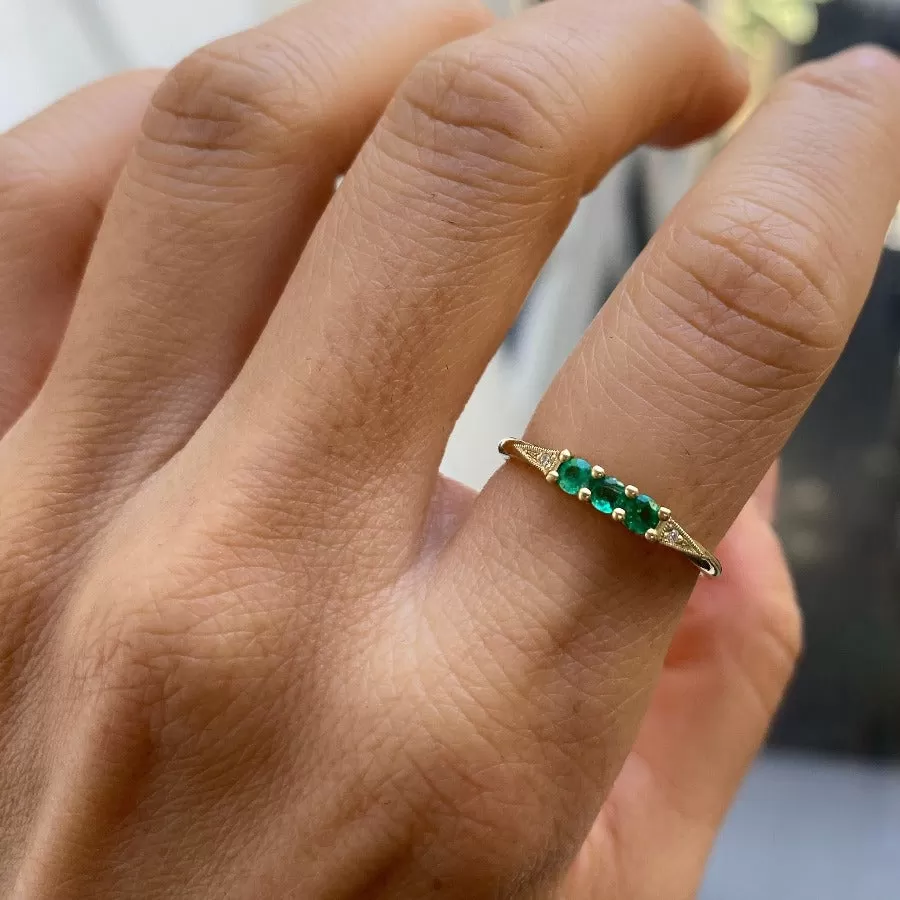 3 Emerald Deco Ring