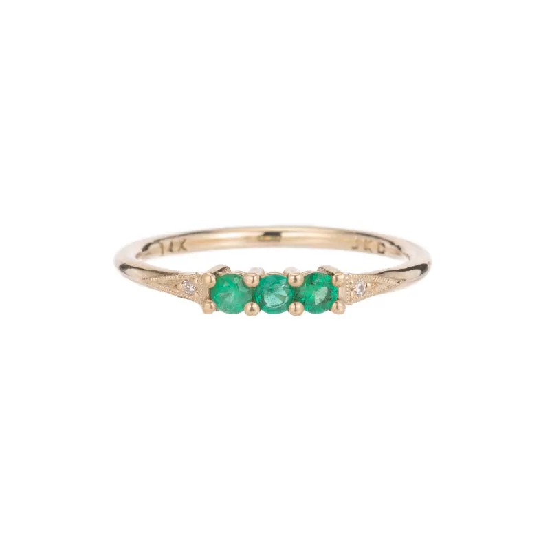 3 Emerald Deco Ring