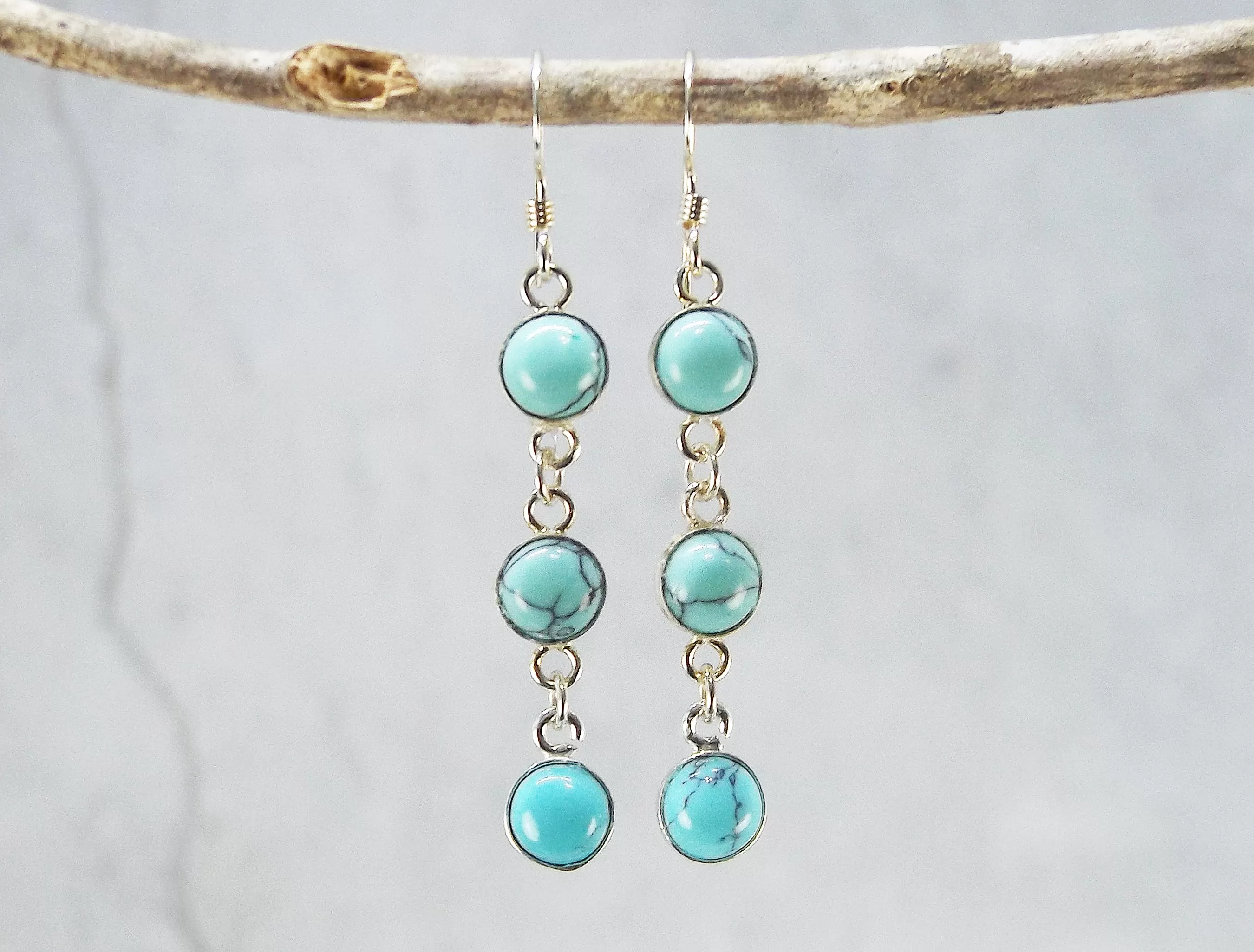 3 Stone Turquoise Howlite Earrings