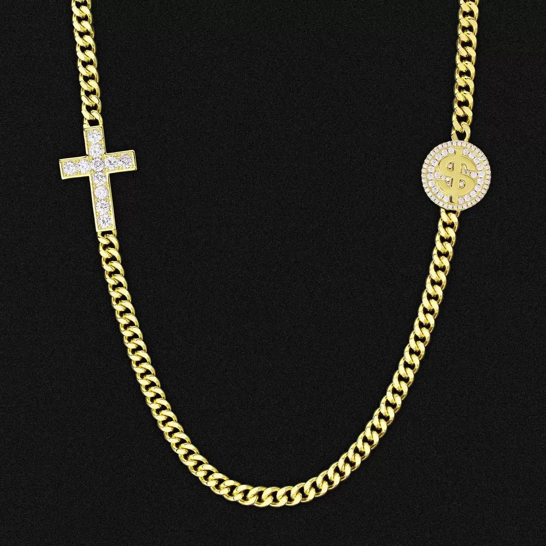 5.5mm Miami Cuban Link Chain (Sideway Cross & Cross Dollar Coin) KRKC