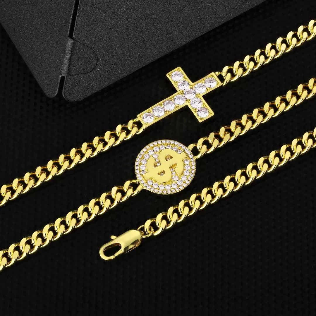 5.5mm Miami Cuban Link Chain (Sideway Cross & Cross Dollar Coin) KRKC