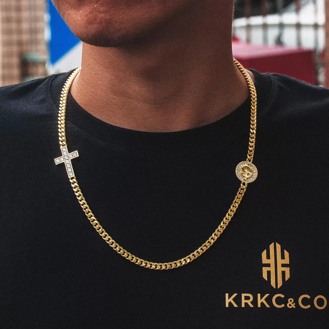 5.5mm Miami Cuban Link Chain (Sideway Cross & Cross Dollar Coin) KRKC