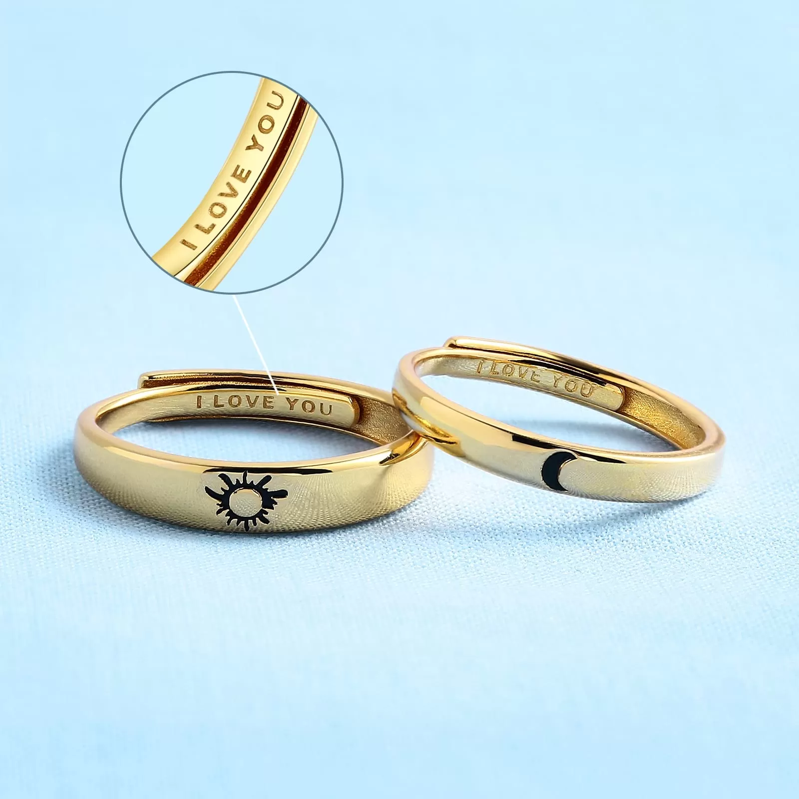 925 Silver Rings Custom Adjustable Sun and Moon Matching Rings Engraved I Love You Couples Rings Wedding