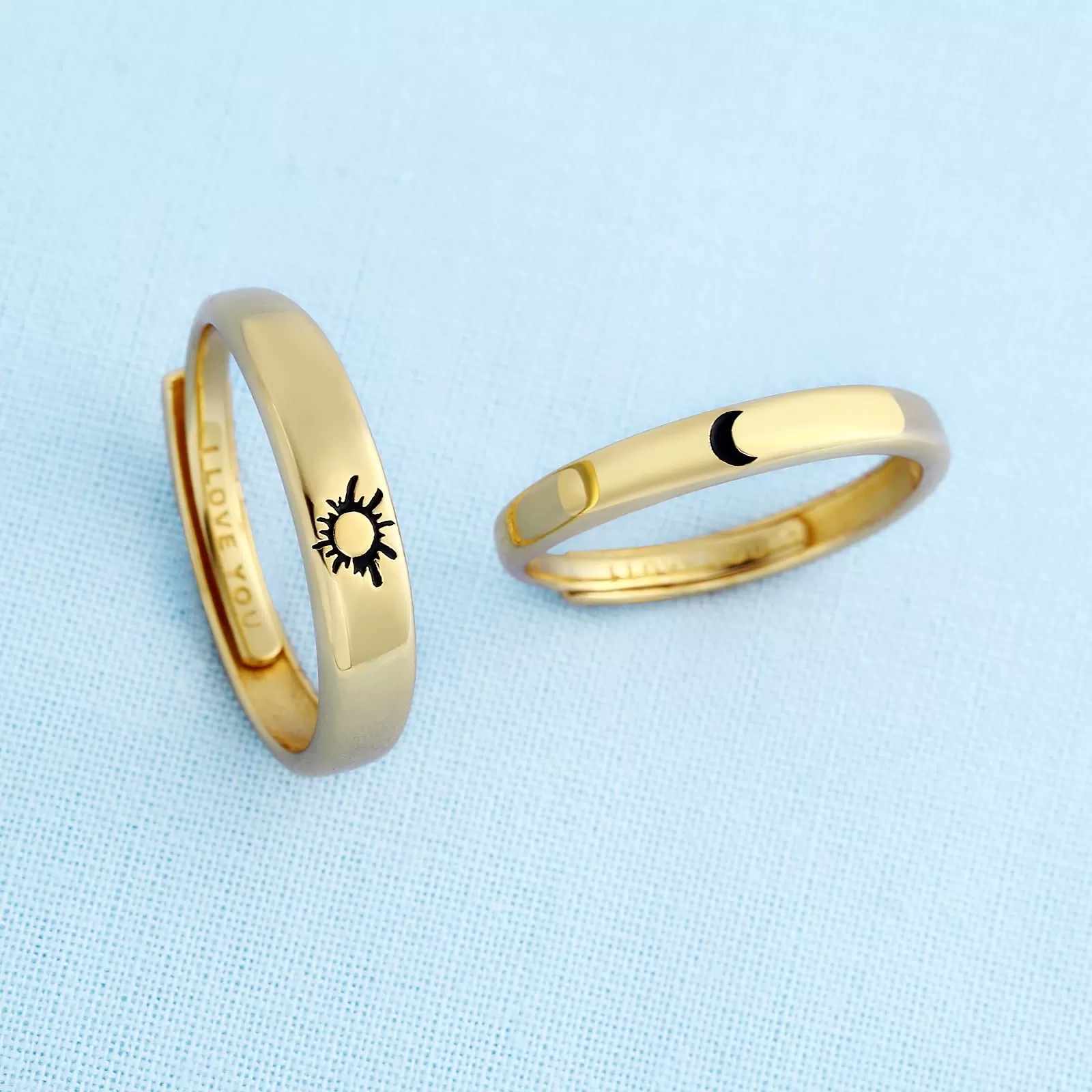 925 Silver Rings Custom Adjustable Sun and Moon Matching Rings Engraved I Love You Couples Rings Wedding